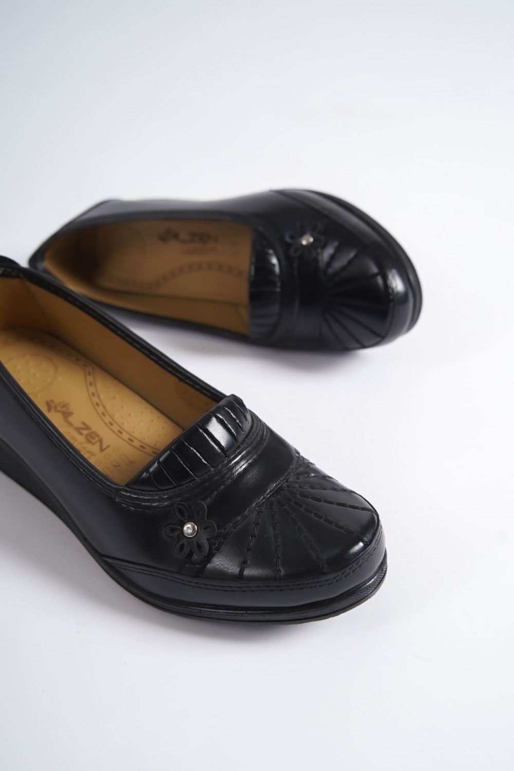 ANGEL Ortopedik Rahat Taban Kurdele Detaylı Klasik Babet Anne Ayakkabısı ST Siyah