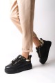 BRIANNA Bağcıklı Ortopedik Taban Renkli Taş Dekorlu Kadın Sneaker Ayakkabı ST Siyah/Altın