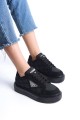PRAG Bağcıklı Ortopedik Taban Desenli Kadın Sneaker Ayakkabı ST Siyah